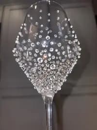 Luxury Crystal White Wine Glass with sparkling crystals in a graduated pattern, focusing on the elegant decorative design.
